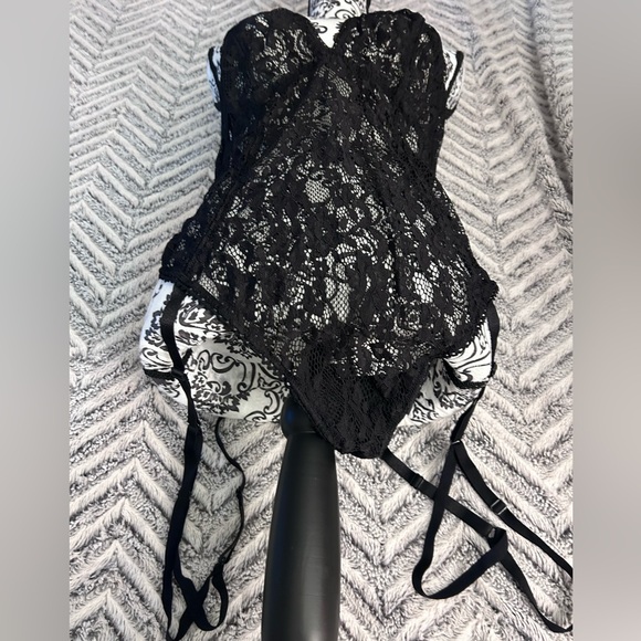 Adore me size 2X clarisse unlined black lace sexy lingerie bodysuit lace up - Picture 7 of 7